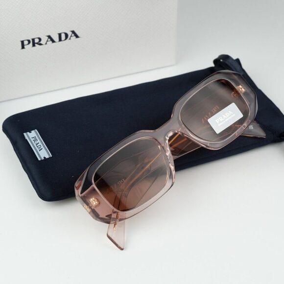 NEW Prada PR17WS 19Q10D Transparent Peach Brown Rectangle Unisex Sunglasses - Picture 4 of 12